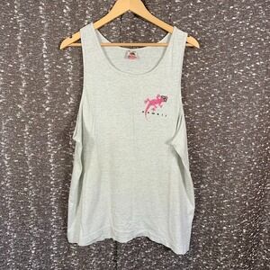 Vintage 90s Gecko Hawaii Tank Top Shirt Heather Gray Neon Pink Lizard Surf Beach